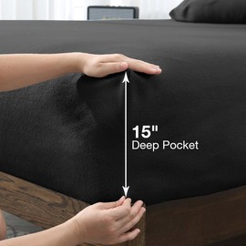 Softan Fleece Full Sheets Set 4-Piece Fuzzy Bed Sets with 15" Deep Pocket Fitted Sheet, Flat Sheet and Pillowcase，Black