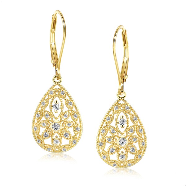 Gold Teardrop Dangle Earrings for Women 14K Gold Plated Cubic