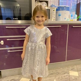 Cilucu Flower Girl Dress Baby Toddlers Sequin Dress Kids Party Dress Bridesmaid Wedding Gown Birthday Dress Silver White 5T-6T