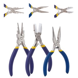 BENECREAT 3 Pieces Jewelry Plier Tool Set, 6 in 1 Bail Making Looping Pliers Double Nylon Jewelry Pliers and Chain Nose Jewelry Pliers for DIY Beading Craft Making Project
