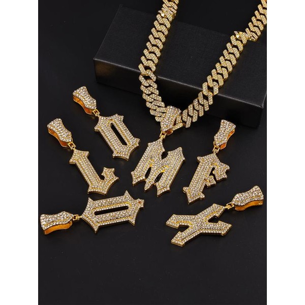 Men's Street Trend Rhinestone Chunky Chain Pendant Necklace, Stylish Exquisite