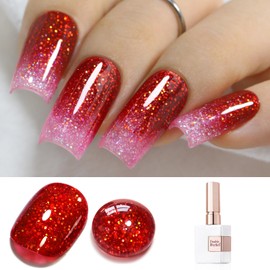 Double Rhythm 15ML Glitter Gel Polish Shimmer Reflective Holographic Color Magnetic for Nail Art Salon DIY at Home (Sparkle Red-B1156)