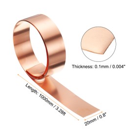 HARFINGTON 2pcs Copper Sheet Roll 0.1mm Thick Copper Flashing 99.95% Pure Copper Strip Waterproof Metal Foil Plate for Building Electronics DIY (0.8" Width x 3.28ft)