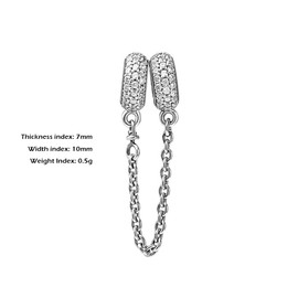 MagiDeal Heart Clasp Safety Chain Charm Plated Silver Clip Lock Stopper Charm Spacer Beads for Charms Bracelets (Crystal Safety Chain)