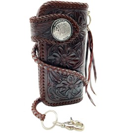 [K&R] Biker Wallet, Carving, Men's Wallet, Cowhide Leather, Concho, Saddle, Genuine Leather, dark brown/dark brown