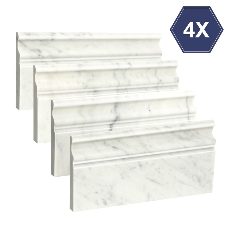 Retheno 4 Pack Carrara White Marble Baseboard Trim Molding 5