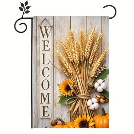 BlissYard Thanksgiving Fall Garden Flag 12x18 Inch Welcome Wheat Sunflower Cotton Flag Double Sided Rustic Autumn Yard Banner for Porch Lawn Patio Seasonal Decor