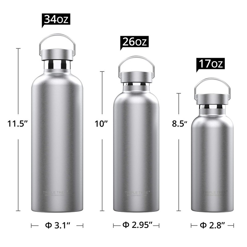 Triple Tree 26OZ Vacuum Insulated Stainless Steel Water Bottle, Double