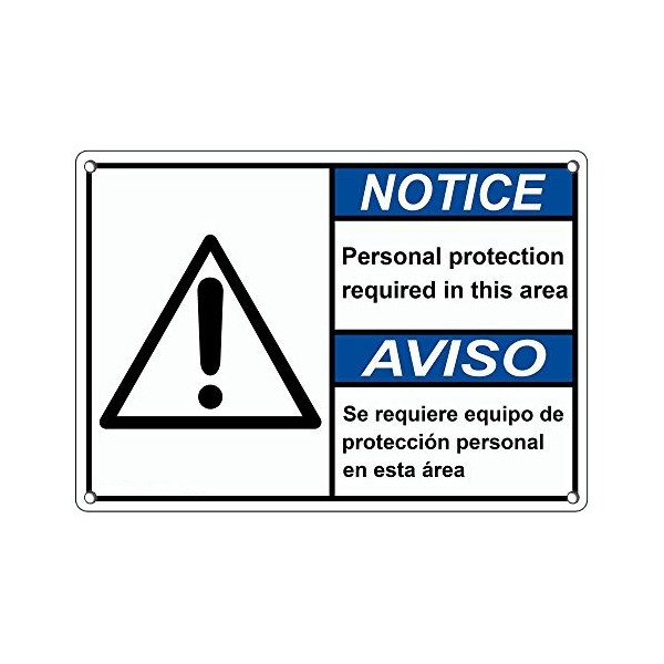 Weatherproof Plastic ANSI Notice PPE Required in This Area Bilingual