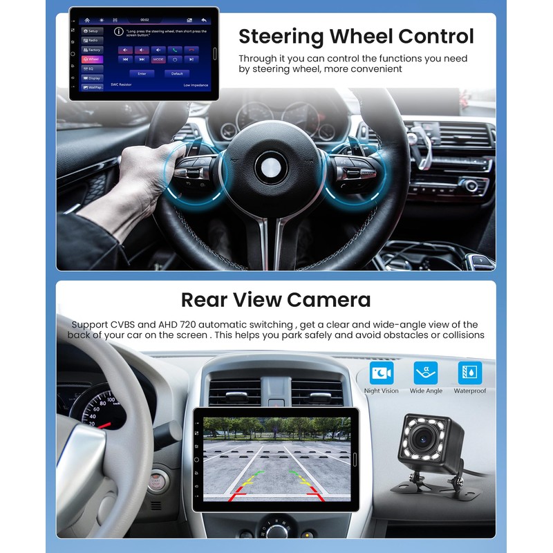 10.1 inch Single Din Car Stereo Wireless CarPlay Android Auto,