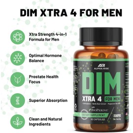 DIM XTRA 4 - 300 mg Estrogen Blocker for Men & Aromatase Inhibitor | Testosterone Hormone Restorer & Energy Booster | With Magnesium, Nettle and Sulforaphane Broccoli Extract