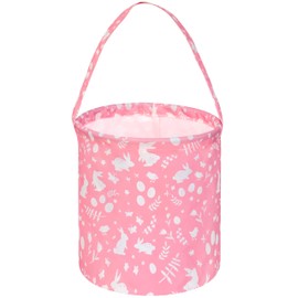 VAIVUSTO Easter Bunny Baskets for Kids Boys and Girls Easter Egg Hunt Baskets Waterproof Bucket Bag Rabbit Print Gift Basket for Baby Easter Decorations Party Supplies (pink rabbit)