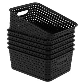 Ewingger Set of 6 Black Plastic Storage Baskets, Small Organzing Basket Bin