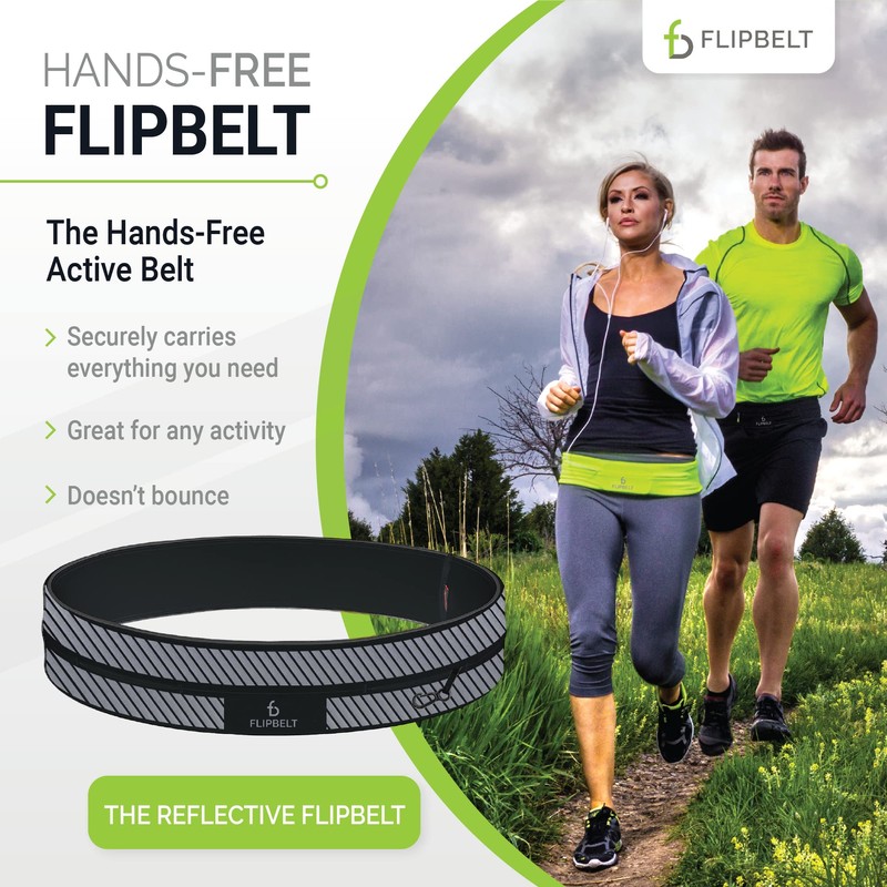 FlipBelt Cinturón Reflectante para Correr, Negro, Grande