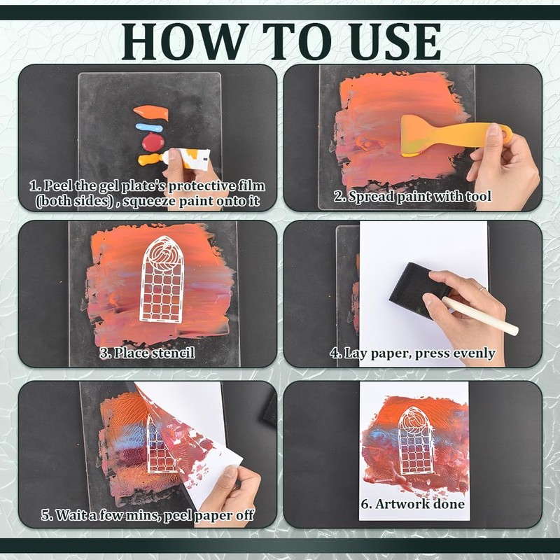 NBEADS 6Pcs Monoprinting Print Plates, 7.5cm Small Gel Printing Plates