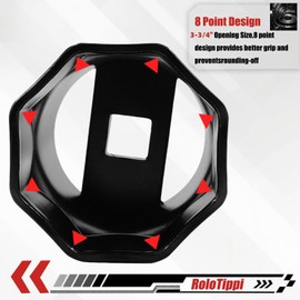 RoloTippi 3-3/4-Inch 8 Point Wheel Bearing Locknut Socket, 3/4-Inch Drive, for Axle Nut Socket, Remove and Install Wheel Bearing Nuts, Carbon Steel, Powder-Coated (3-3/4" 8PT, 3/4" Drive)