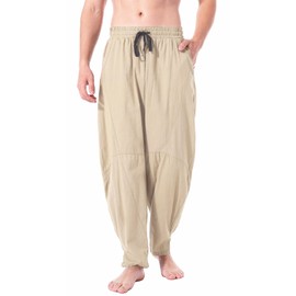 perdontoo Mens Linen Cotton Loose Fit Casual Lightweight Elastic Waist Summer Pants (XX-Large, Khaki)