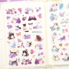 Kamizuki Cat Diary Sticker, Colorful Sticker, DIY, Handmade, Diary, Calendar, Album, Household Book, Cute, Butterfly, Goldfish, Flower, Kitten, Set of 6