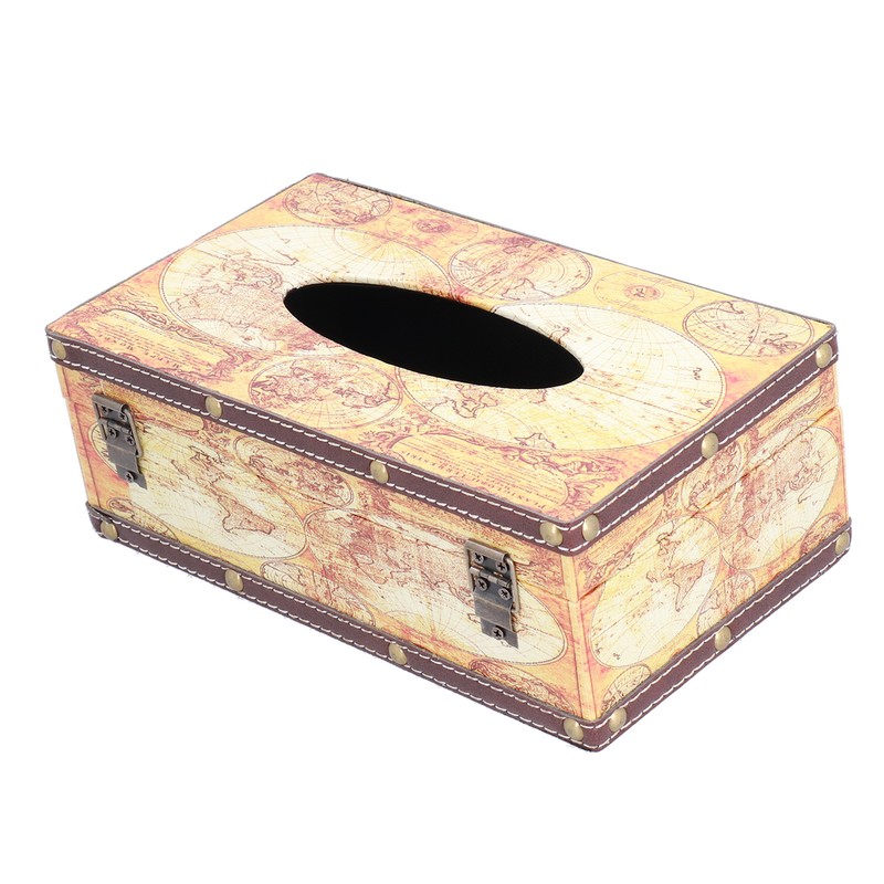 Tissue Box Organizer Composite Wood Leather Rounded Edges Premium Texture