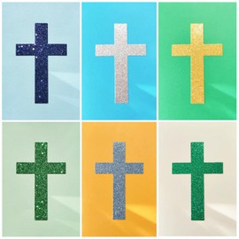 24PCs, Colorful and Shimmering Religious Cross Cards (6 design), for Baptism, Greeting, Prayer,Inspirational, Blank Interior with Envelope and 24 Unique Bling Seals for Decoration.