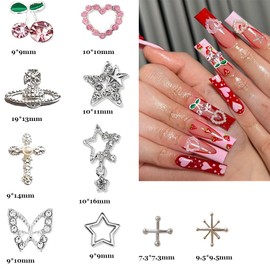KACHIMOO 50PCS Nail Charms,Nail Charms y2k Cross Nail Charms Silver Charms for Nails Design Star Nail Charms Cherry Heart Nail Charms Y2K Charms for Acrylic Nails