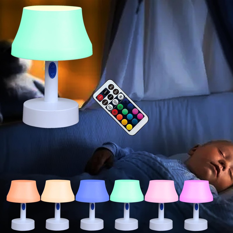 WRalwaysLX Rechargeable LED Table Lamp with Remote Control, Color-Changing Night