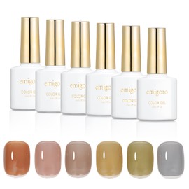 Emigoro Gel Nail Polish, Color Gel Nails, 6-Color Set, Self Nail for Beginners, Sheer Color Gel Nails, 0.3 fl oz (10 ml), UV and LED Compatible
