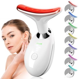 Face and Neck Massager Tool, 7 Colors LED Womens Skin Care Facial Massager for Skin Rejuvenation, Lifting, Toning, Glow Boost-White