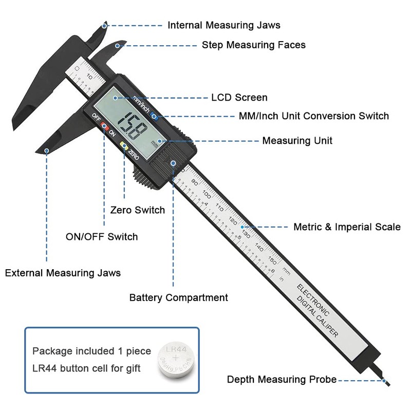 Mesee Digital Caliper, 150mm/ 6 Inch Accuracy LCD Digital Vernier