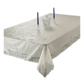 Violet Linen Vinyl Lace Betenburg Design Tablecloth Beige 54" by 72" Oblong/Rectangle