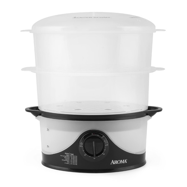 Aroma Housewares 6Qt. 2-Tier Food Steamer, Dishwasher Safe (AFS-140B), Black, 6 Liter
