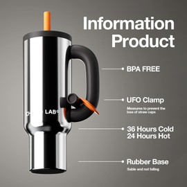 CHAKO LAB BaWang Insulated Stainless Steel Tumbler | Tumbler with Handle and Straw 33oz | Cup Holder Friendly for Travel | Leakproof Water Bottle | BPA-Free | 316 stainless steel liner| Silver