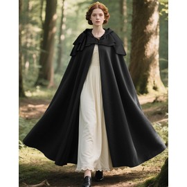 Joukavor Renaissance Hooded Cloak for Women Men Adult Medieval Cape for Renfaire (Black)