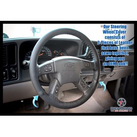 2003-2006 Chevy Tahoe Suburban - Black Leather Steering Wheel Cover w/Needle & Thread