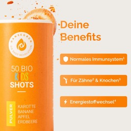Hansegrün - Bio Kids Shot (50 pieces) - Daily all-rounder for the immune system¹ - Superfood powder with vegetables, fruits and berries - No additives - 100% real ingredients for daily preparation