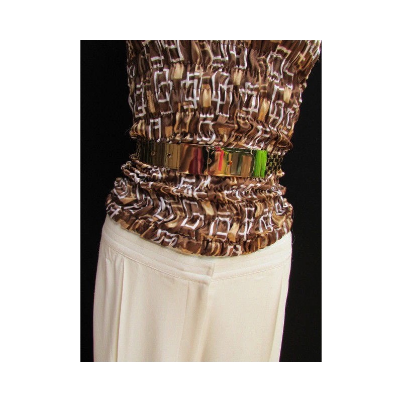 Awaystyle4you Dressy Women High Waist Hip Gold Metal Plate Sides