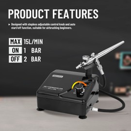 Timbertech - Kit de aerógrafo profesional con compresor multifuncional AS-207K, aerógrafo de doble acción para tatuaje, arte modelo, decoración de pasteles, pintura de uñas, gráfico automotriz