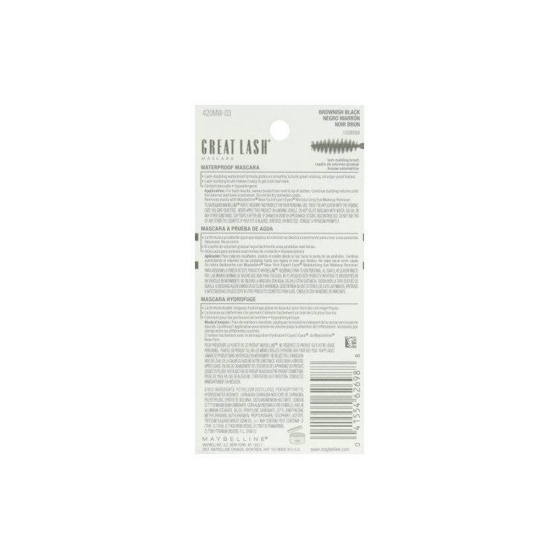 Maybelline Makeup Great Lash Waterproof Mascara, Brownish Black Waterproof Mascara,