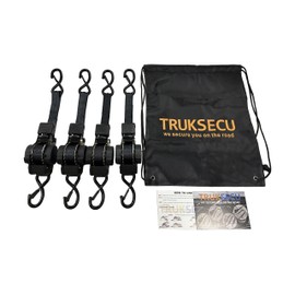 TRUKSECU Retractable Ratchet Straps, 1 Inch x 10 Feet, 2000 lbs Capacity, Heavy Duty Tie Down Set with Storage Bag, 4-Pack, Black