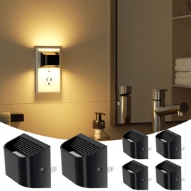 VOLISUN Night Lights Plug into Wall, 6 Pack Up and Down LED Night Light with Dusk to Dawn Light Sensor, 3000K Warm White Nightlight for Hallway, Bedroom, Bathroom, Kitchen Black