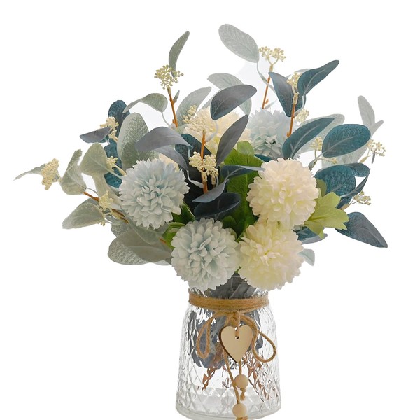 NAWEIDA Artificial Flowers with Vase, Faux Flower Arrangement with Eucalyptus