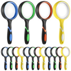 Dimeho 12 Pcs 10X Magnifying Glass, Non-Slip Handheld Reading Magnifier 50 mm Rubber Magnifying Lens for Kids and Seniors (Orange Green White Blue)
