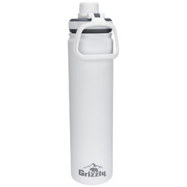 Grizzly Lil Swig 20oz Water Bottle | Vacuum Insulated | Leak Resistant Lid | Stainless Steel | For Gym Hiking Beach Camping Sports | White