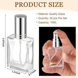 Domensi 30 Pcs 15 ml Glass Perfume Bottles Mini Glass Empty Spray Atomizer Bottles Bulk Refillable Perfume Dispenser Container with Pump Tool for Travel Cleaning Skin Care(Silver)