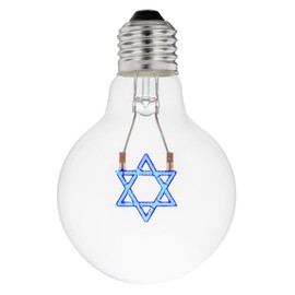 Festive Living LED Hanukkah Star of David Decorative Filament Light Bulb, G80 Globe, Medium E26 Base, 1W, Blue, Clear Glass, Indoor/Outdoor Holiday String Light Replacement - 1 Pack