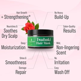 Hair Thickness Maximizer Tsubaki Hair Mask. Premium Japanese Camellia Oil (Tsubaki) Butter for Moisturizing, Hydrating, Repair & Growth. Camellia Seed Oil Treatment for Dry, Curly, Frizzy, Damaged & Color Treated Hair