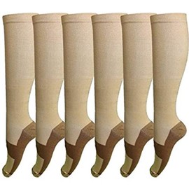 Tarusky Compression Copper Socks For Women and Men - Best for Sports, Running, Athletic, Medical, Varicose Veins, Travel, Nurses, Pregnancy, Yoga, Gym. (Beige/Cooper, "Large/X-Large")
