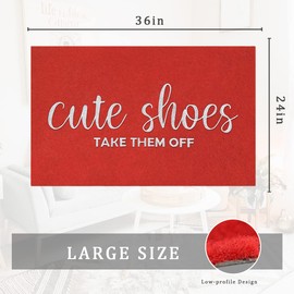 Entryway Cute Shoes Take Them Off Outdoor Door Mats with Rubber Backing Indoor Doormat for Home Entrance Non Slip Natural Entrance Mat 24 x 36 Inch Red