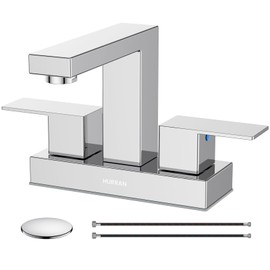 Bathroom Sink Faucet, Hurran 4 inch Chrome Bathroom Faucets for Sink 3 Hole with Pop-up Drain and Supply Lines, Stainless Steel 2-Handle Faucet for Vanity RV Restroom