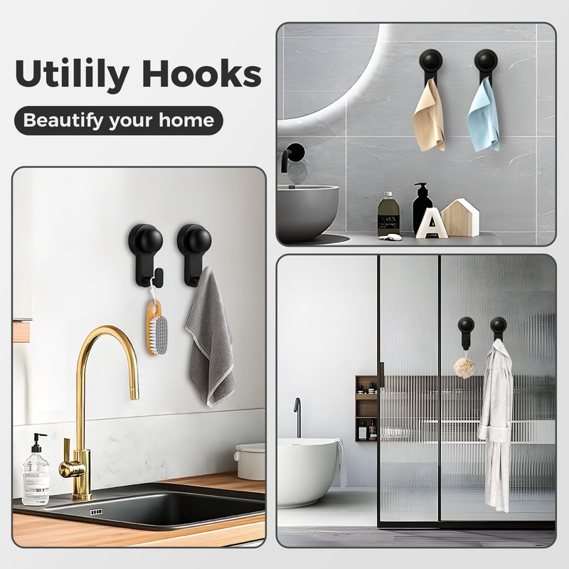 WingWider Shower Hooks for Inside Shower,No-Drill Removable&Reusable Towel Hooks for